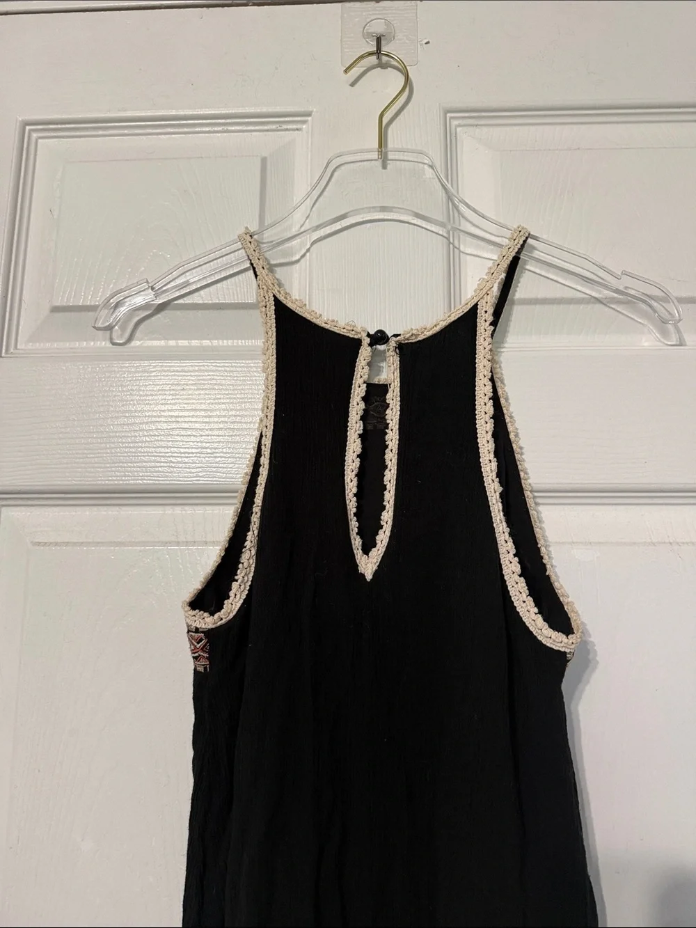 House of Harlow June Embroidered Halter Swing Festival Mini Dress Black Small